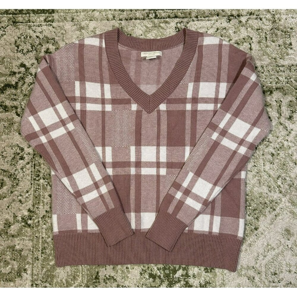 Christian Siriano New York Mauve Pink Plaid Sweater Size Small NWOT